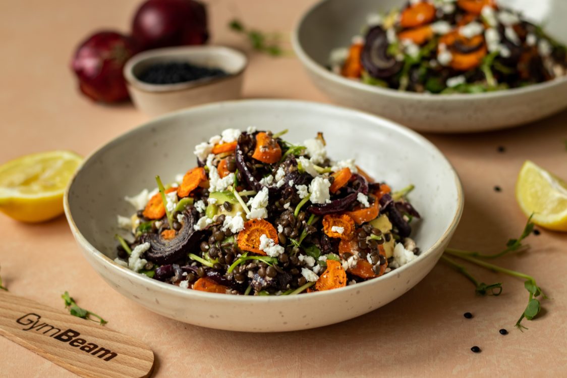 Fitness Recipe: Light Lentil Salad with Baked Carrots, Avocado and Feta Cheese