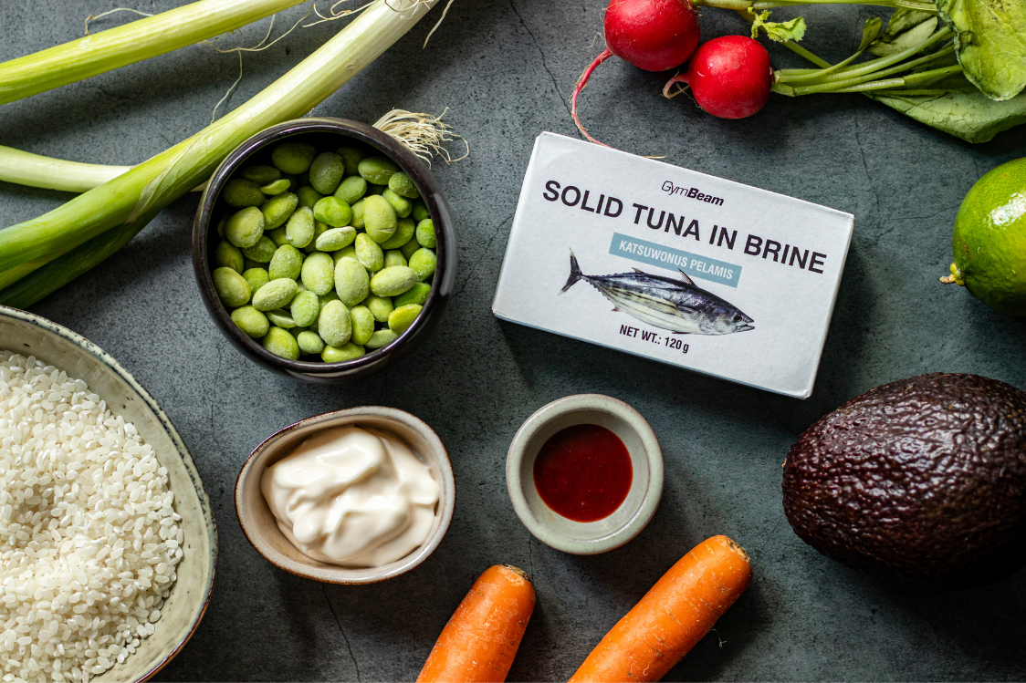 Ingredients for Poke Bowl with Rice & Tuna