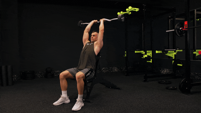 How to Perform Seated Overhead Triceps Extension with EZ Bar?