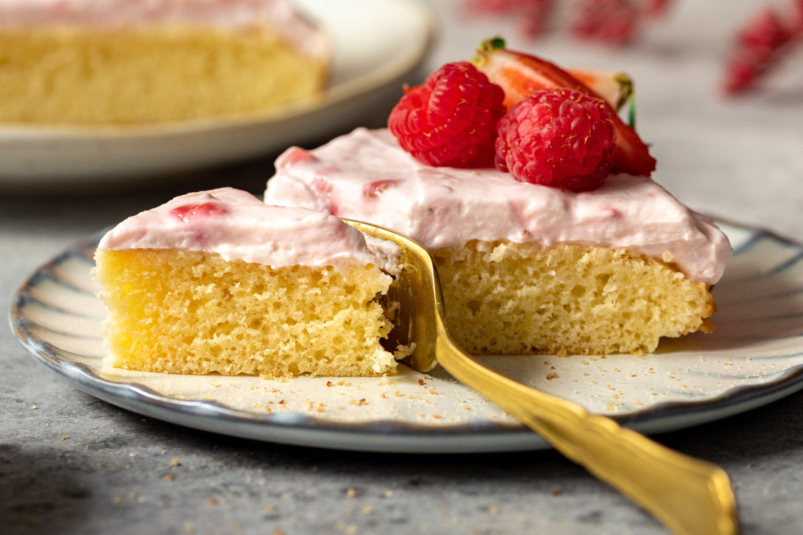 Soft cake with strawberry cream
