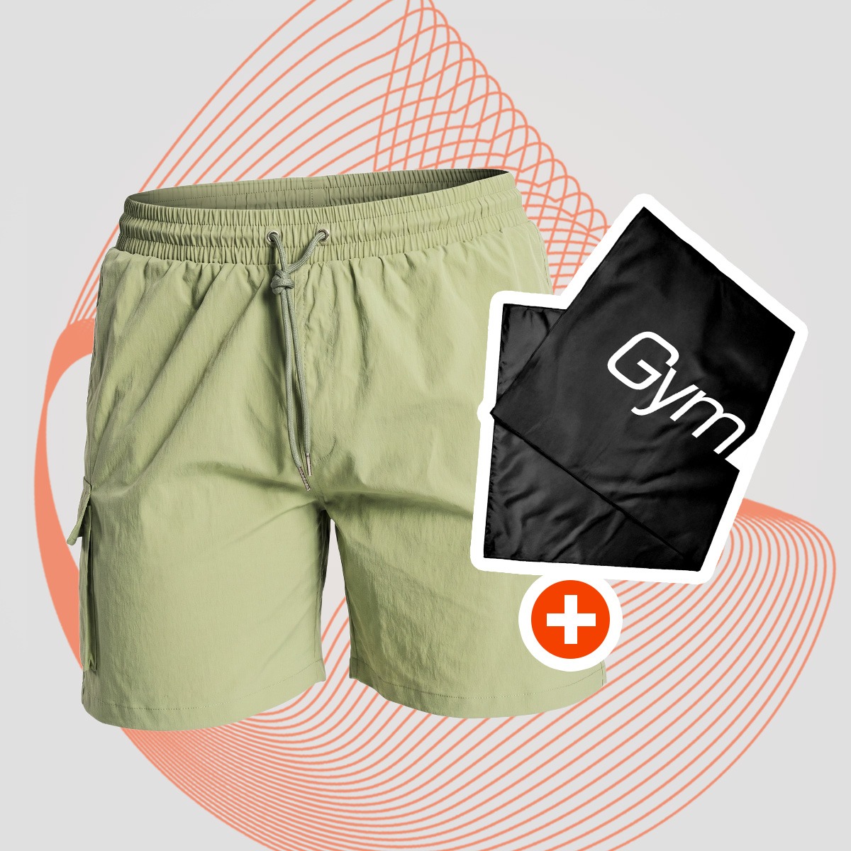 Men‘s Swim Cargo Shorts Olive - GymBeam + gift