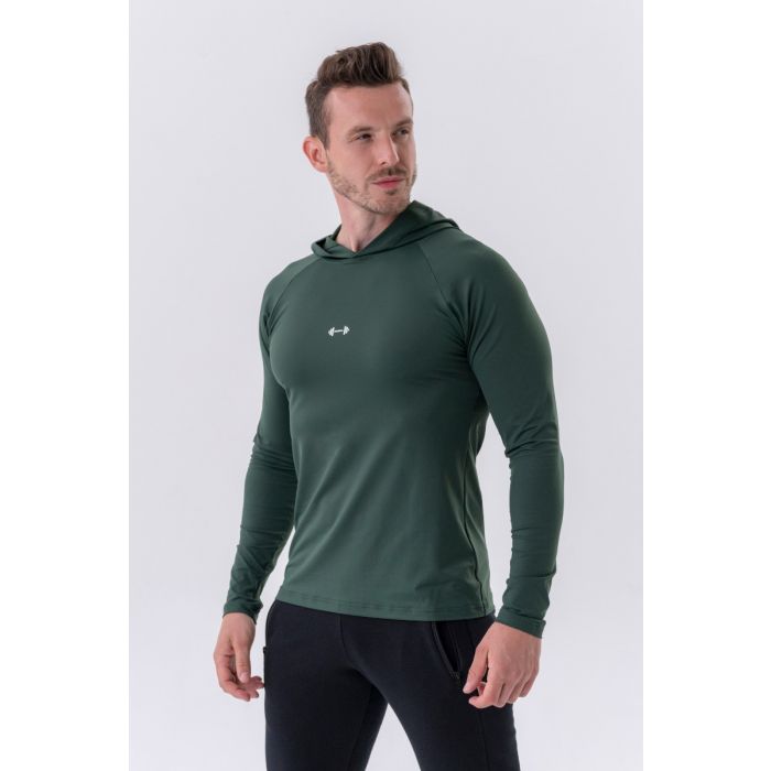 Men‘s T-shirt Long-Sleeve Hoodie Dark Green - NEBBIA