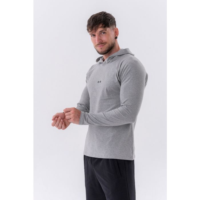 Men‘s T-shirt Long-Sleeve Hoodie Light Grey - NEBBIA