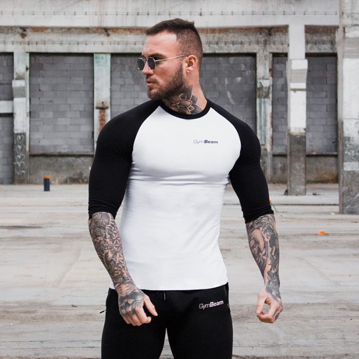 Men's T-shirt Fitted Sleeve White Black - GymBeam