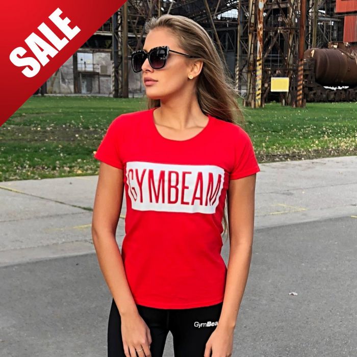 Women’s T-shirt Box Logo Red White - GymBeam