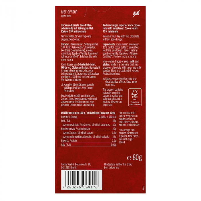 Dark chocolate - Xucker 10 x 80 g