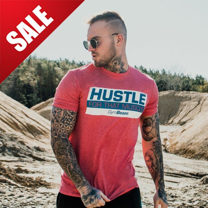 Men's T-shirt Hustle For That Muscle Heather Red - GymBeam