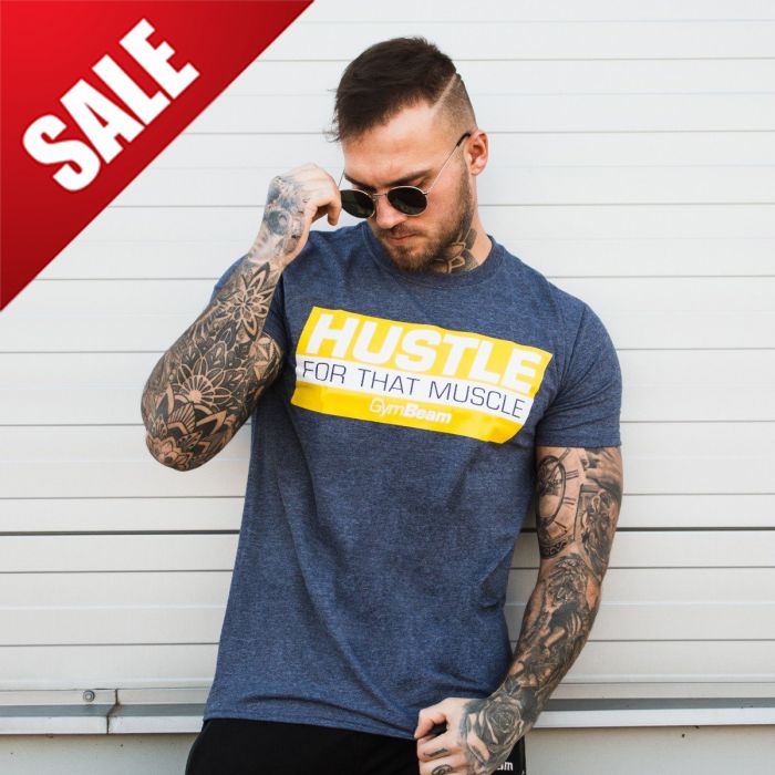 Men´s T-shirt Hustle For That Muscle Heather Navy - GymBeam