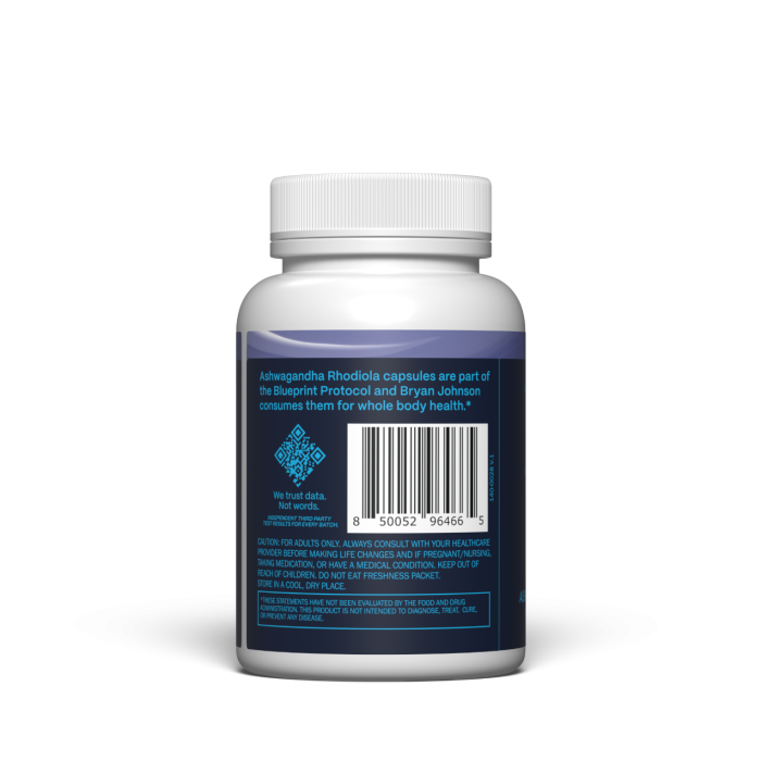 Ashwagandha & Rhodiola - Blueprint by Bryan Johnson 30 caps