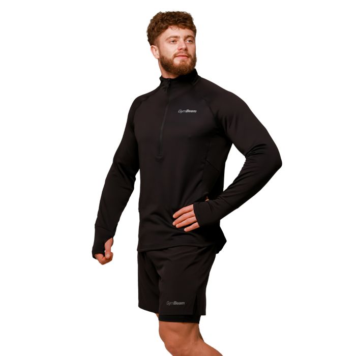 Pulse 1/2 Zip Running Sweatshirt Black - GymBeam L