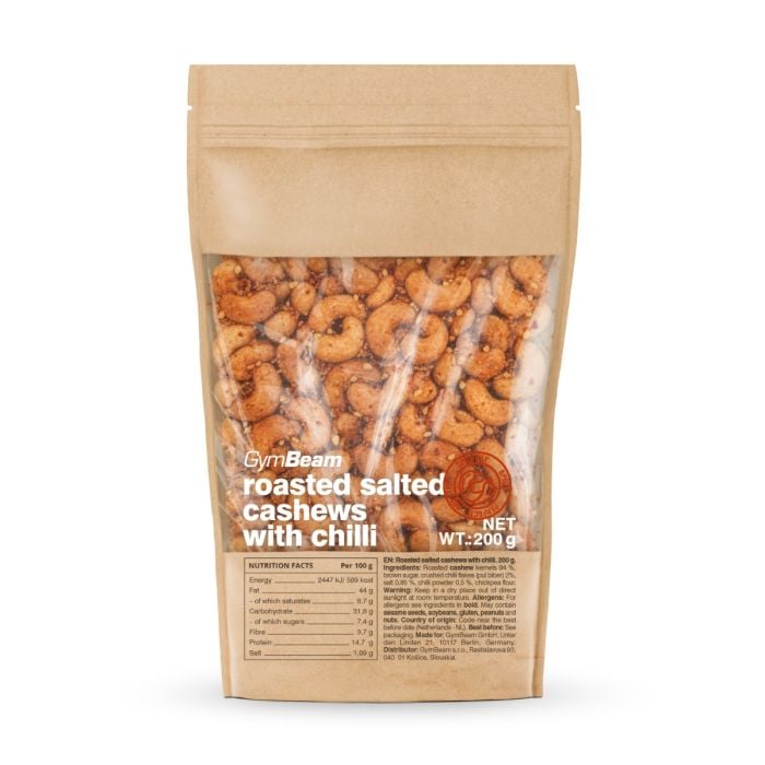 Roasted salted cashews with chilli - GymBeam 200 g