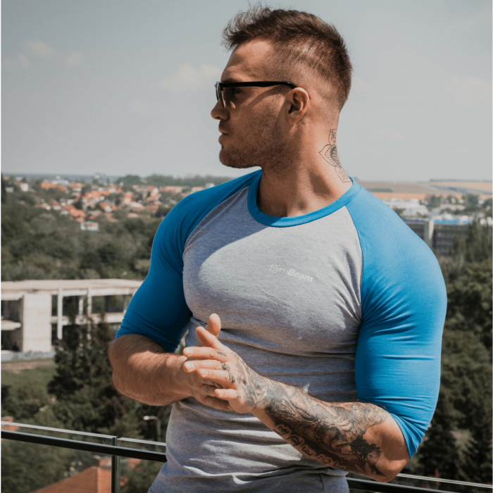 Men's T-shirt Fitted Sleeve Gray Sky Blue - GymBeam
