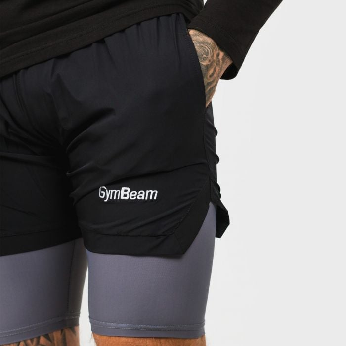Men‘s 2in1 Shorts Black Grey - GymBeam M