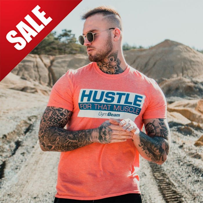 Men's T-shirt Hustle For That Muscle Heather Orange - GymBeam