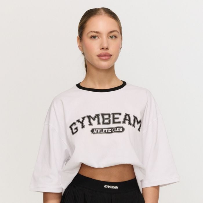 Women‘s Varsity Oversized T-Shirt White - GymBeam XL