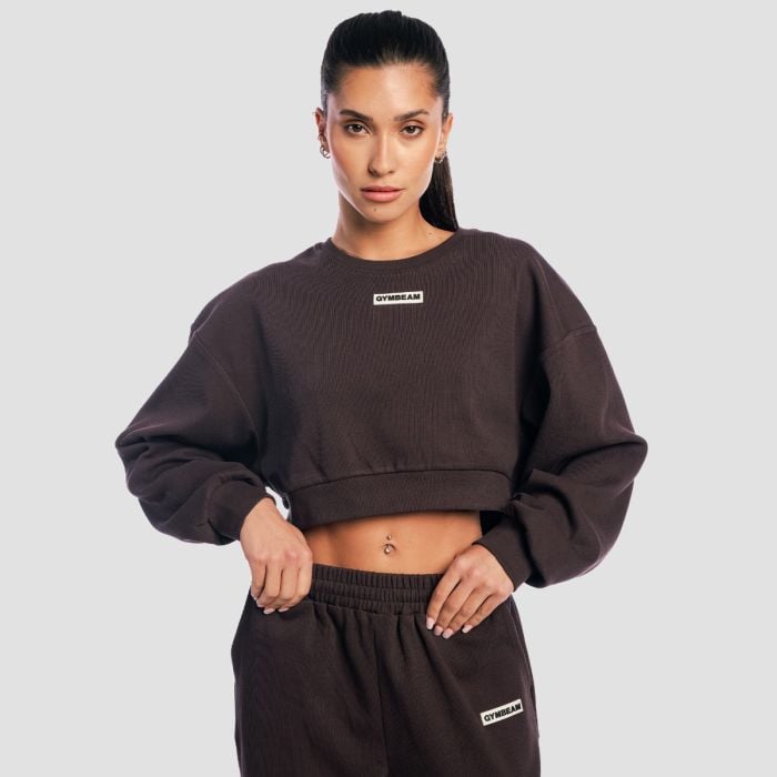 Women‘s Aura Cropped Sweatshirt Tee Brown - GymBeam L