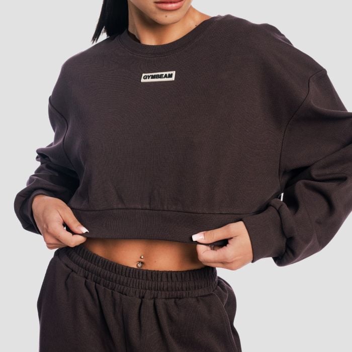 Women‘s Aura Cropped Sweatshirt Tee Brown - GymBeam L