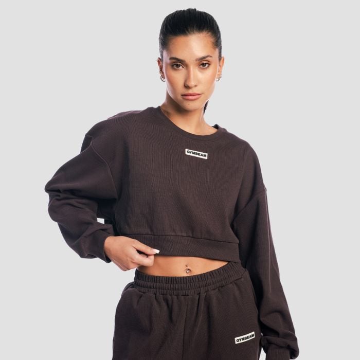 Women‘s Aura Cropped Sweatshirt Tee Brown - GymBeam L
