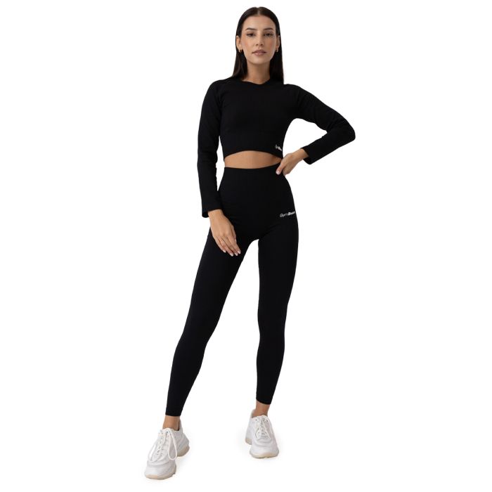 Ženski crop top Ribbed Flo Black - GymBeam XL