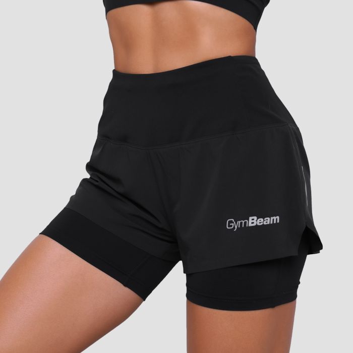 Women‘s Pulse 2in1 Running Shorts Black - GymBeam XXL