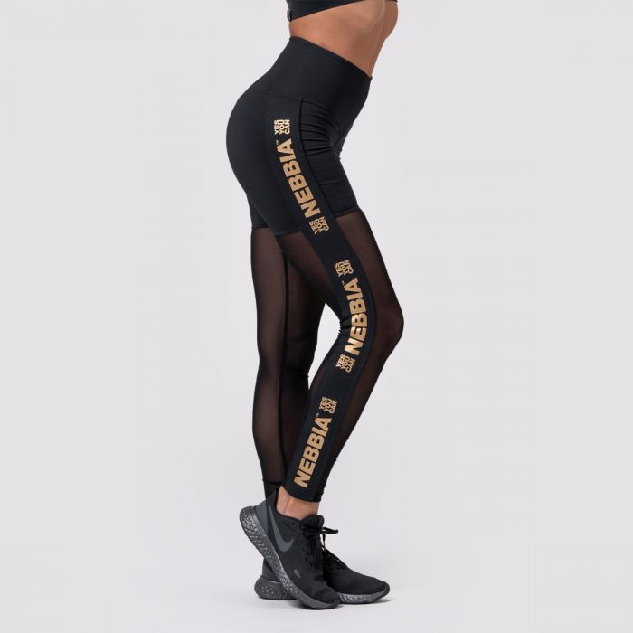 Women's leggings Intense Gold Mesh black - NEBBIA