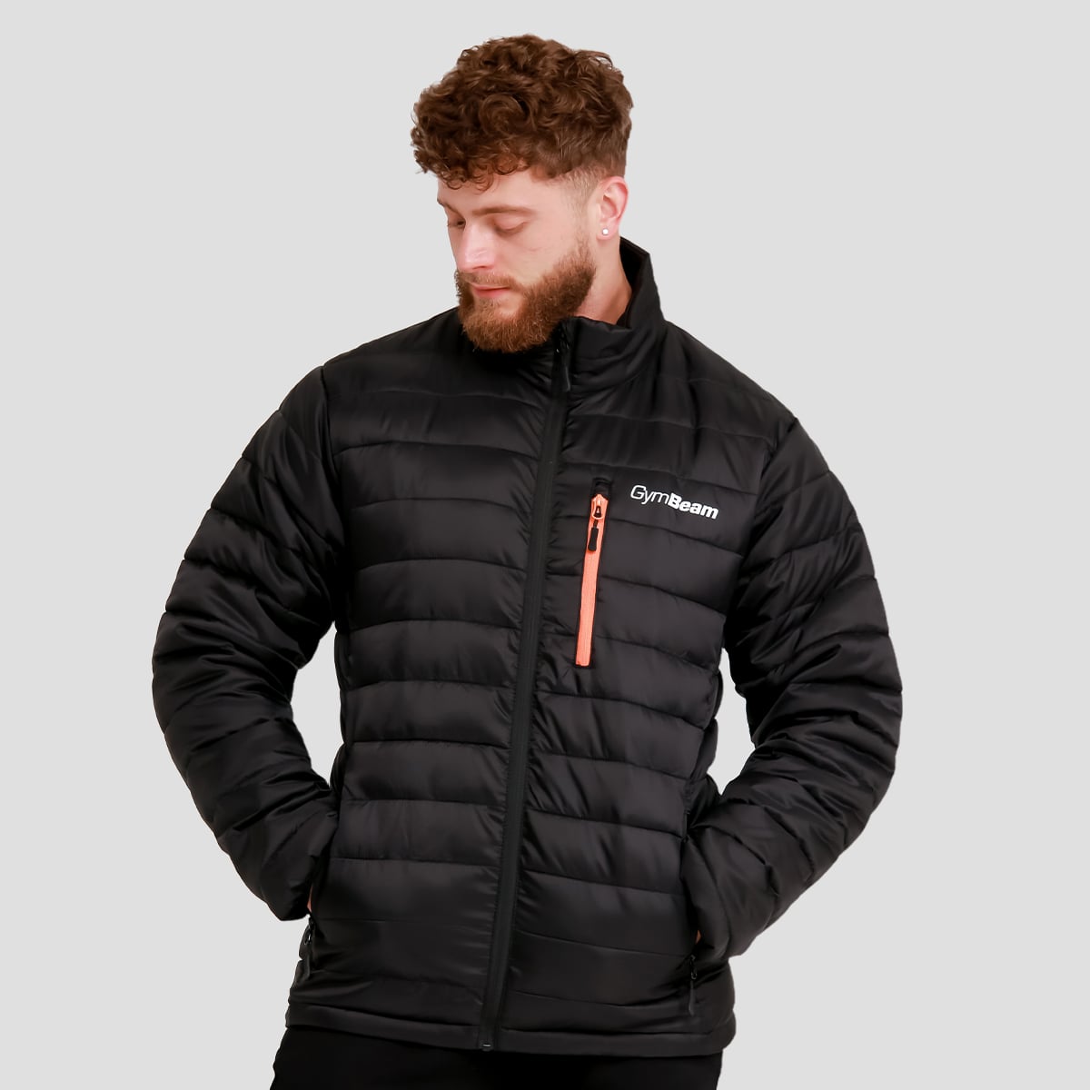 Men‘s Puffer Jacket Black/Orange - GymBeam