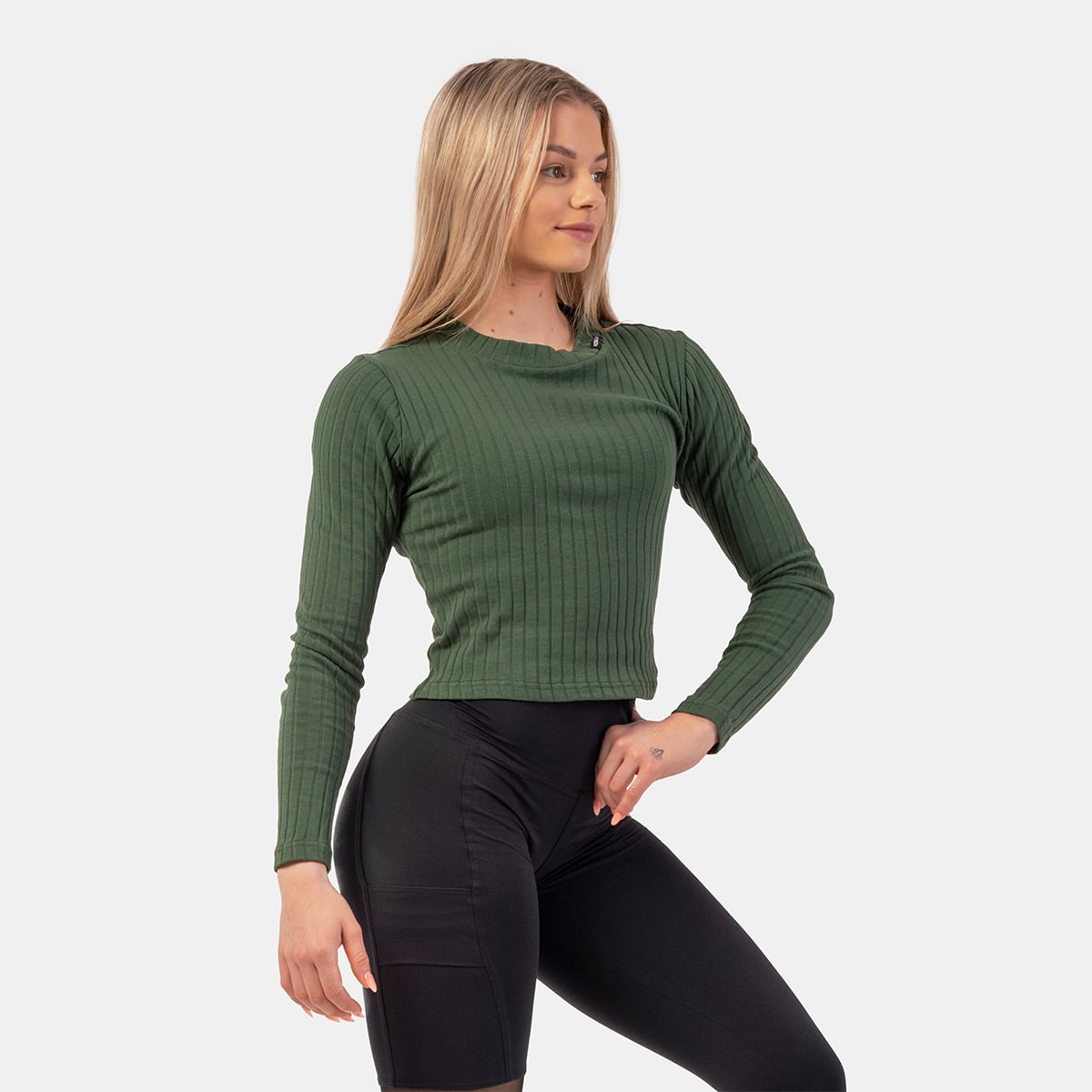 Women‘s Organic Cotton Ribbed Long Sleeve Top Dark Green - NEBBIA