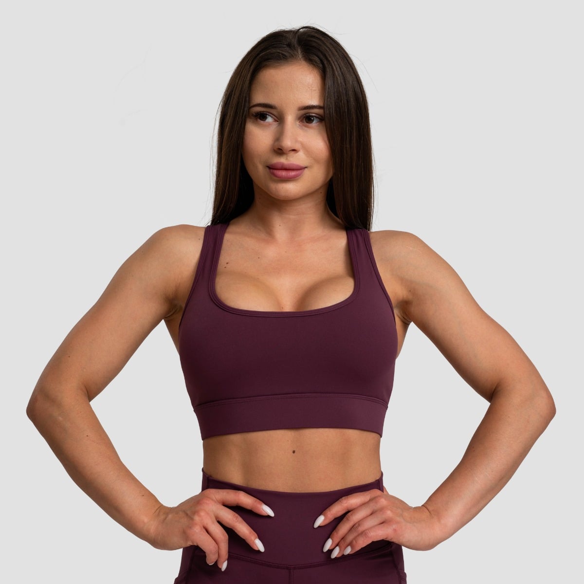 Mesh Panel Sport Bra Eggplant - GymBeam