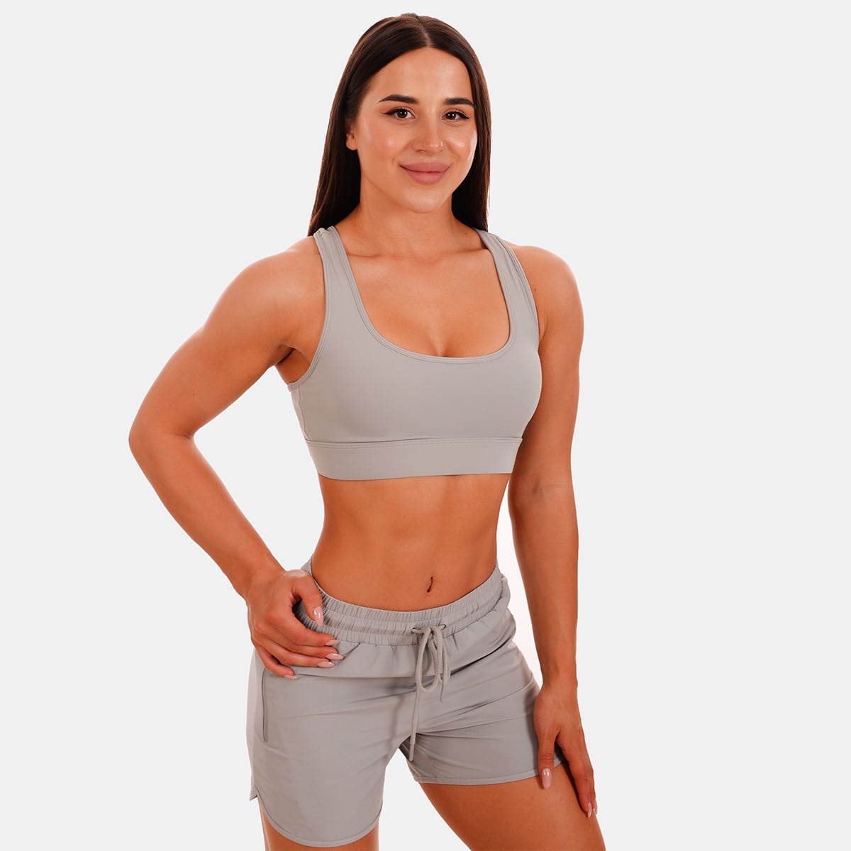 Mesh Panel Sports Bra Grey - GymBeam