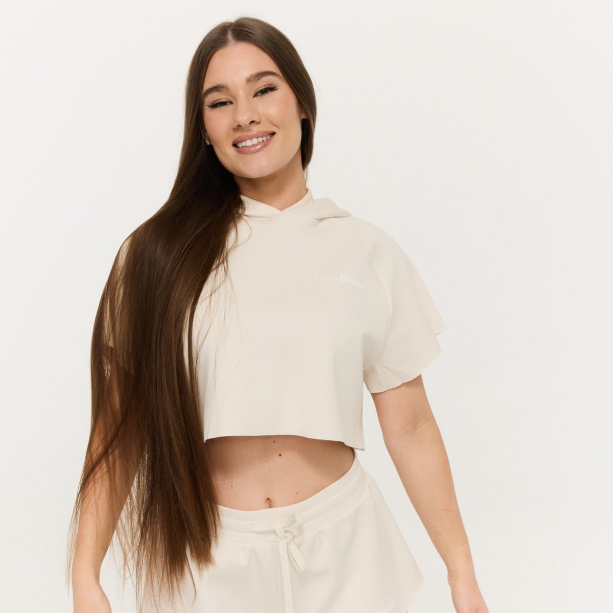 Women‘s Relay Cropped Hoodie Pearl - GymBeam