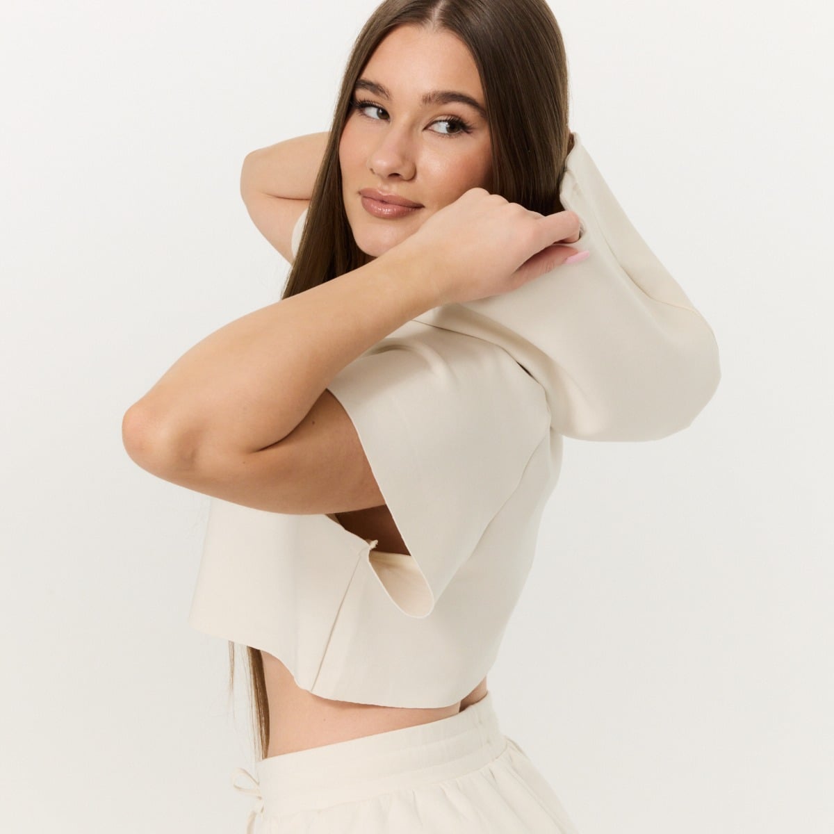 Women‘s Relay Cropped Hoodie Pearl - GymBeam