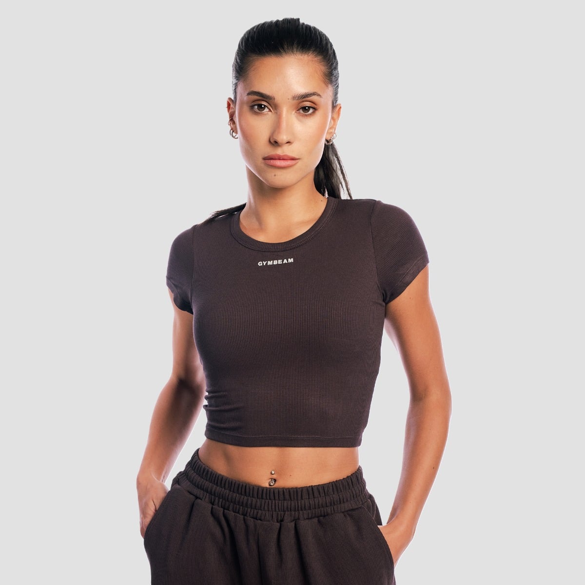 Women‘s Aura Cropped T-Shirt Tee Brown - GymBeam