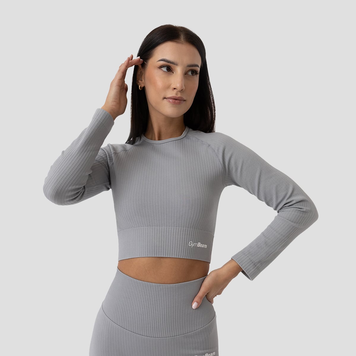 FLO Ribbed Crop Top Grey - GymBeam
