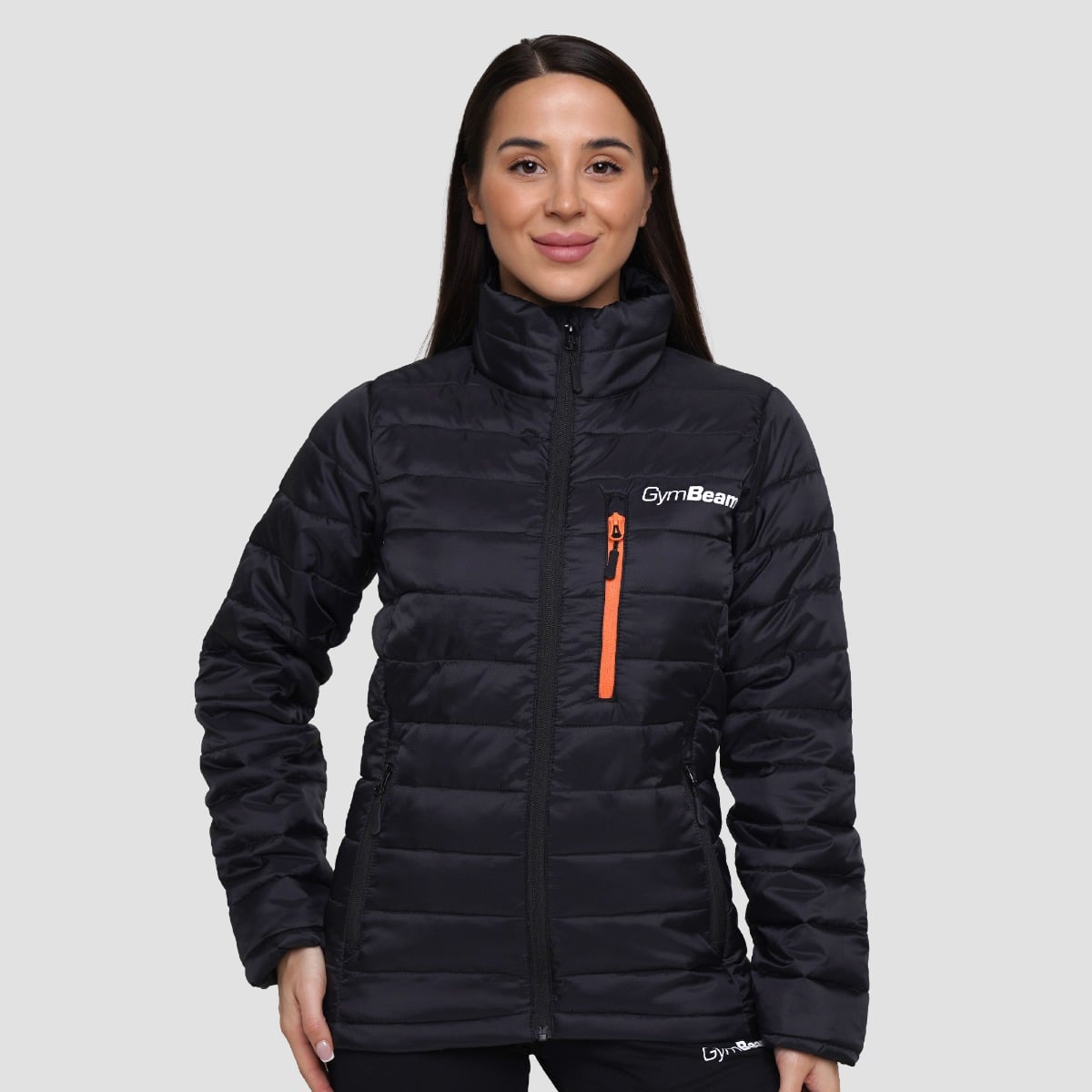 Women‘s Puffer Jacket Black/Orange - GymBeam