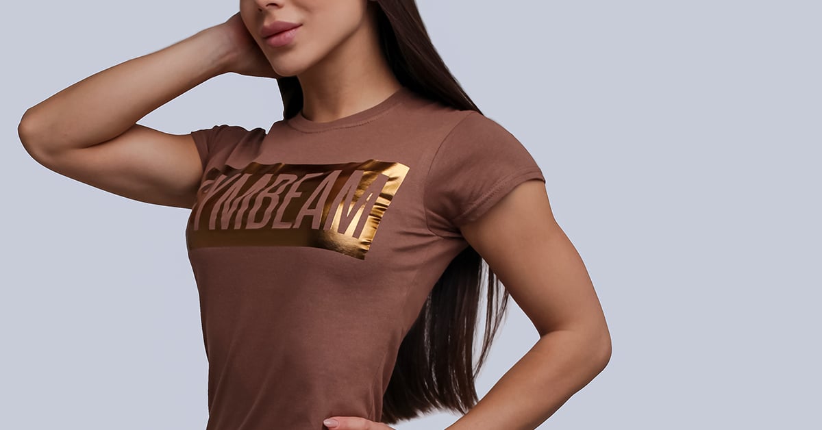 Women's T-shirt Box Logo Brown Bronze - GymBeam