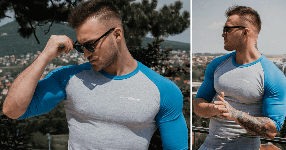 Men's T-shirt Fitted Sleeve Gray Sky Blue - GymBeam
