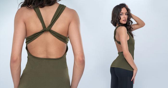 Womens Tank Top Crossed Military Green - GymBeam