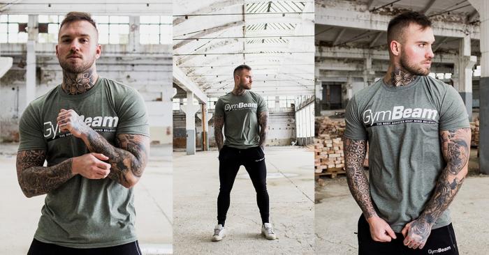 Mens T-shirt Body and Mind Heather Green - GymBeam